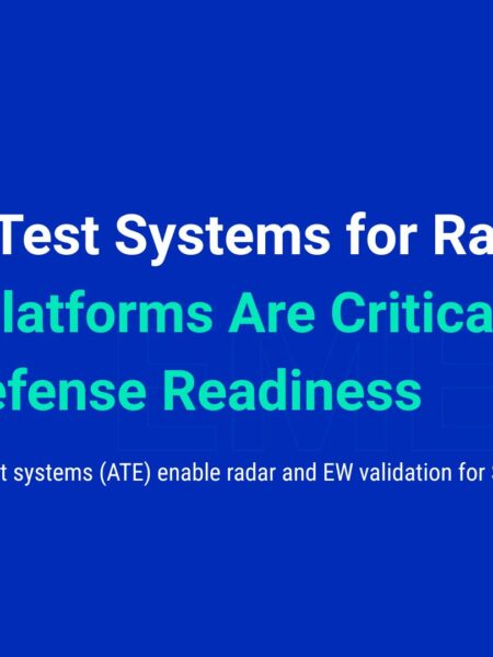 Advanced automated test systems (ATE) platform for radar and electronic warfare validation showing RF environment emulation, data acquisition, and test automation controls