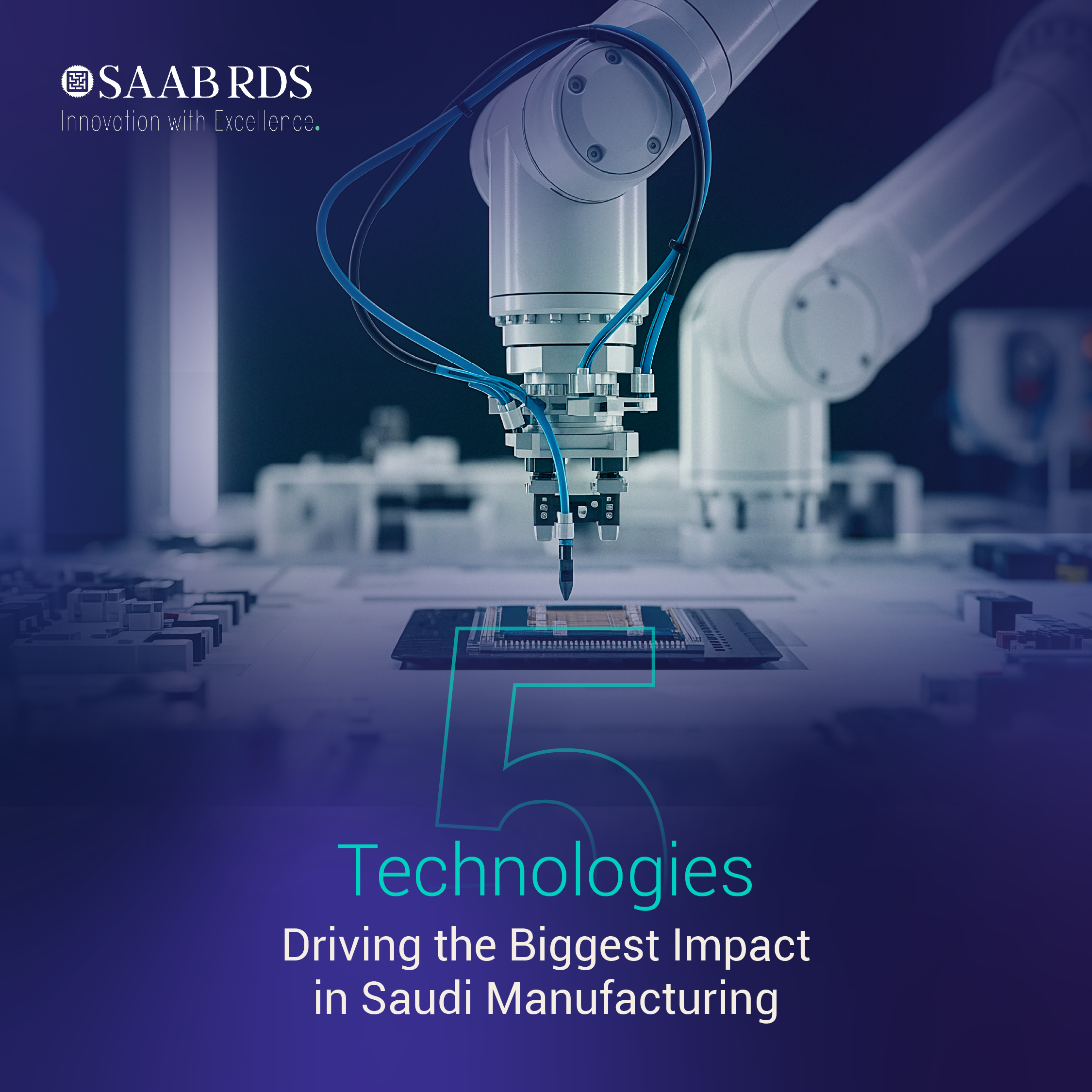Robotic arms performing automated manufacturing operations in a Saudi smart factory