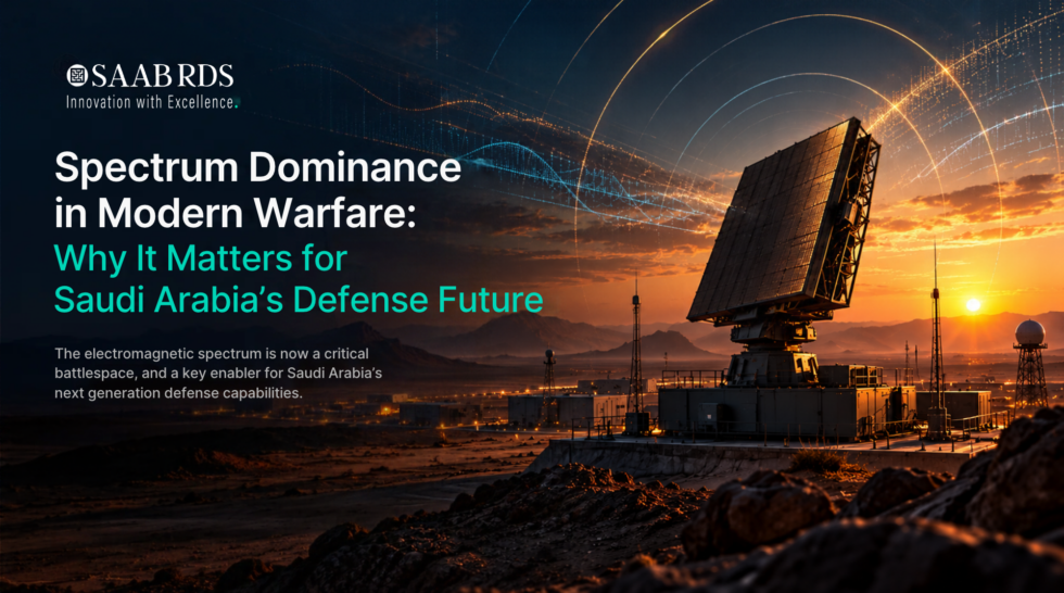 Radar system at sunset representing spectrum dominance and advanced electronic warfare capabilities for Saudi Arabia’s defense sector.