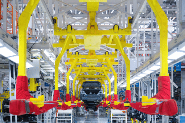 Advanced Aerospace Technology in automated manufacturing line.
